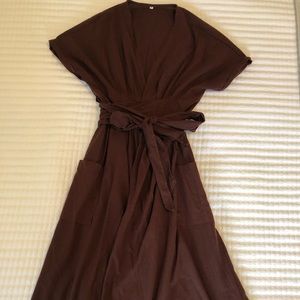 Chocolate Brown Linen Wrap Dress